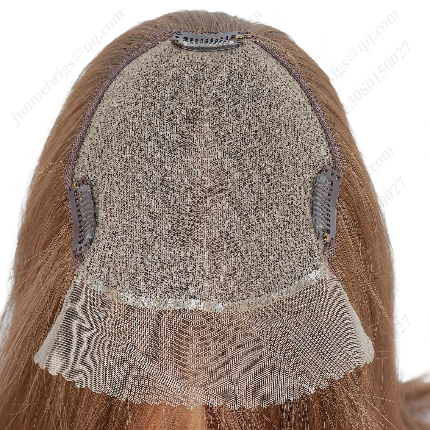 Golden brown color, long bangs, straight hair, lace hair piece