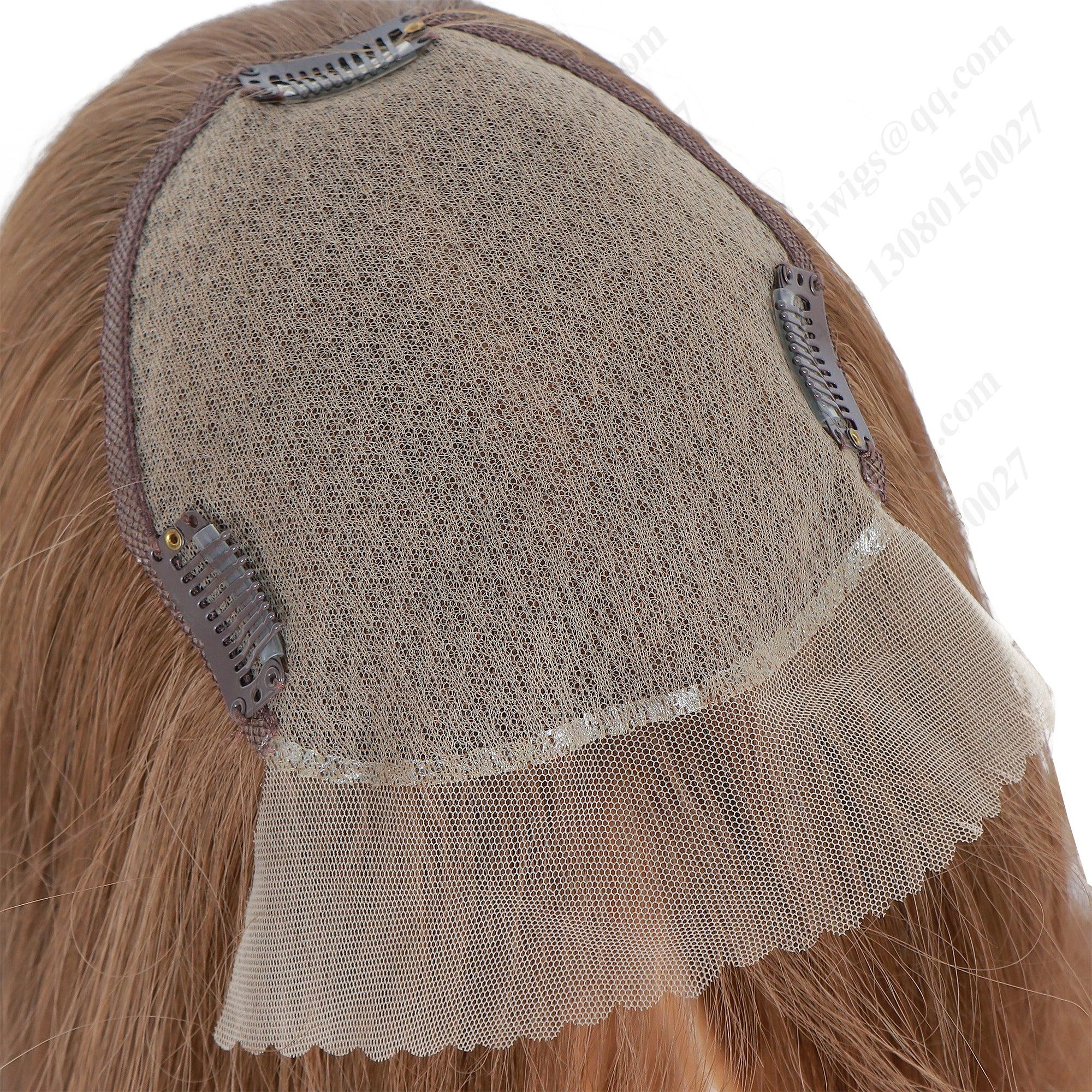 Golden brown color, long bangs, straight hair, lace hair piece