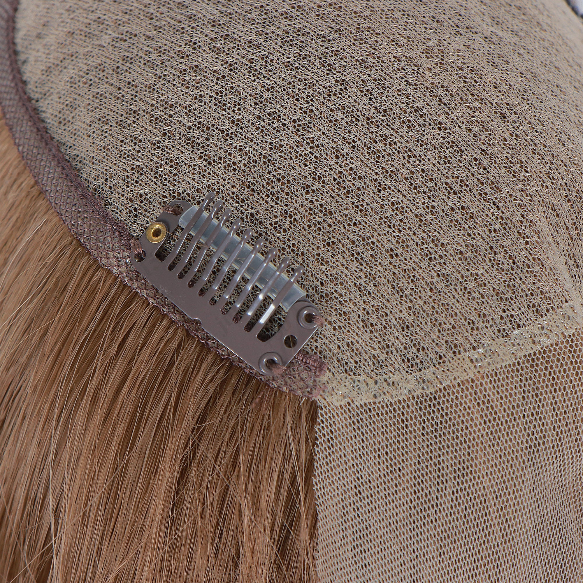 Golden brown color, long bangs, straight hair, lace hair piece