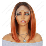 10 Inch T Part Lace Front Wig Long Bob Straight Ombre Black to Orange - Statement Ready