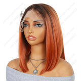 10 Inch T Part Lace Front Wig Long Bob Straight Ombre Black to Orange - Statement Ready