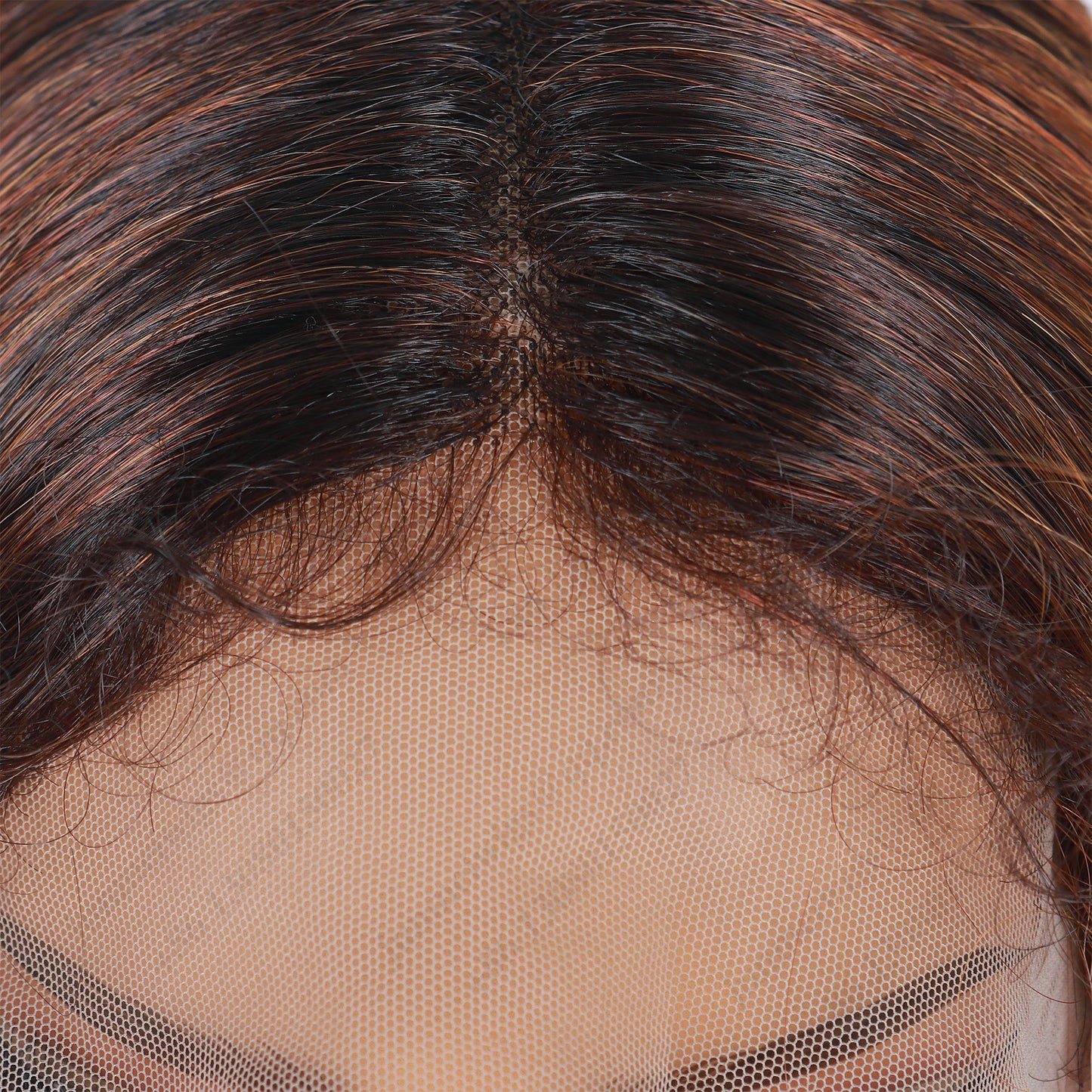 10 Inch T Part Lace Front Wig Long Bob Straight Ombre Black to Orange - Statement Ready