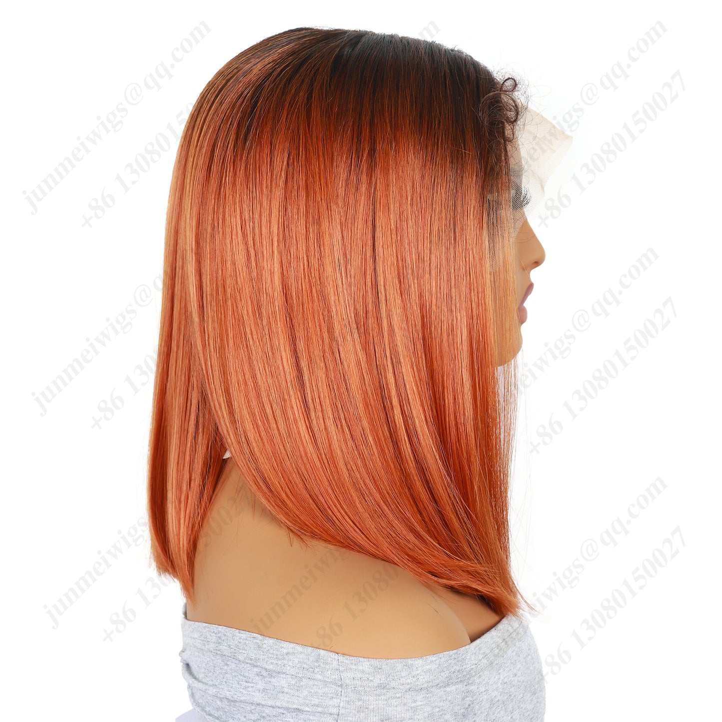 10 Inch T Part Lace Front Wig Long Bob Straight Ombre Black to Orange - Statement Ready