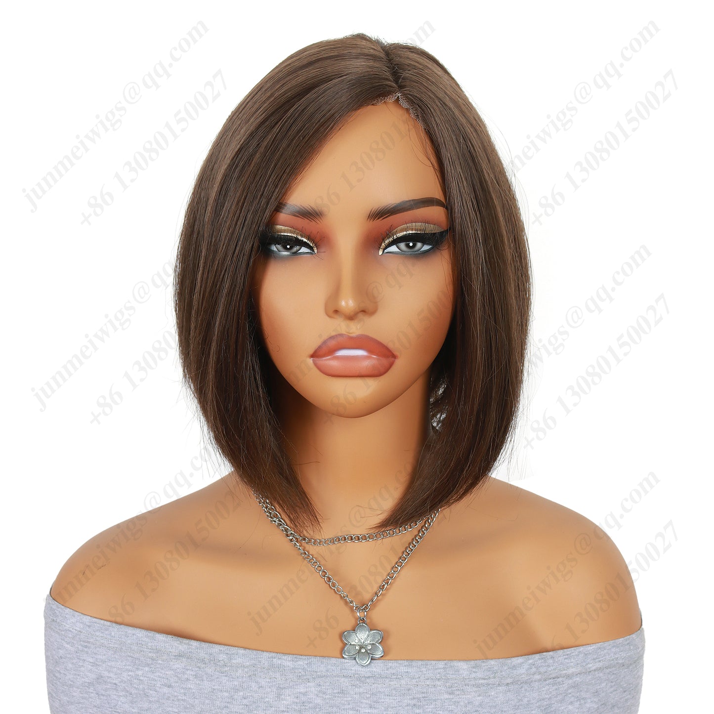 8 Inch T Part Lace Front Wig Medium Bob Straight Dark Brown - Daily Wear | Low-Maintenance & Chic