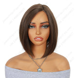 8 Inch T Part Lace Front Wig Medium Bob Straight Dark Brown - Daily Wear | Low-Maintenance & Chic