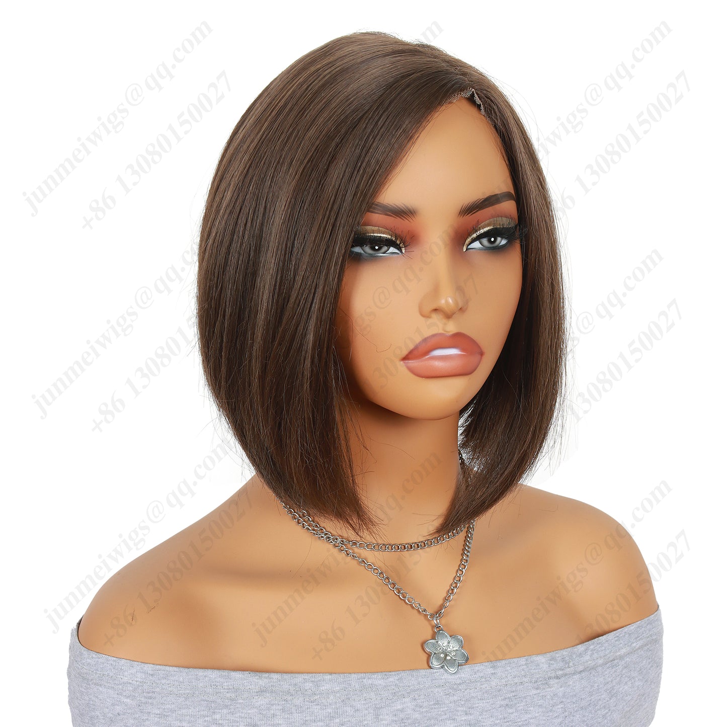 8 Inch T Part Lace Front Wig Medium Bob Straight Dark Brown - Daily Wear | Low-Maintenance & Chic