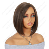8 Inch T Part Lace Front Wig Medium Bob Straight Dark Brown - Daily Wear | Low-Maintenance & Chic