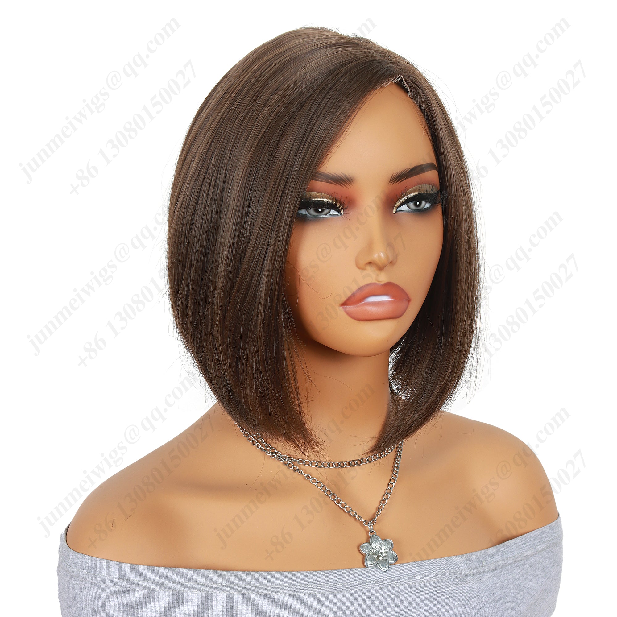 8 Inch T Part Lace Front Wig Medium Bob Straight Dark Brown - Daily Wear | Low-Maintenance & Chic