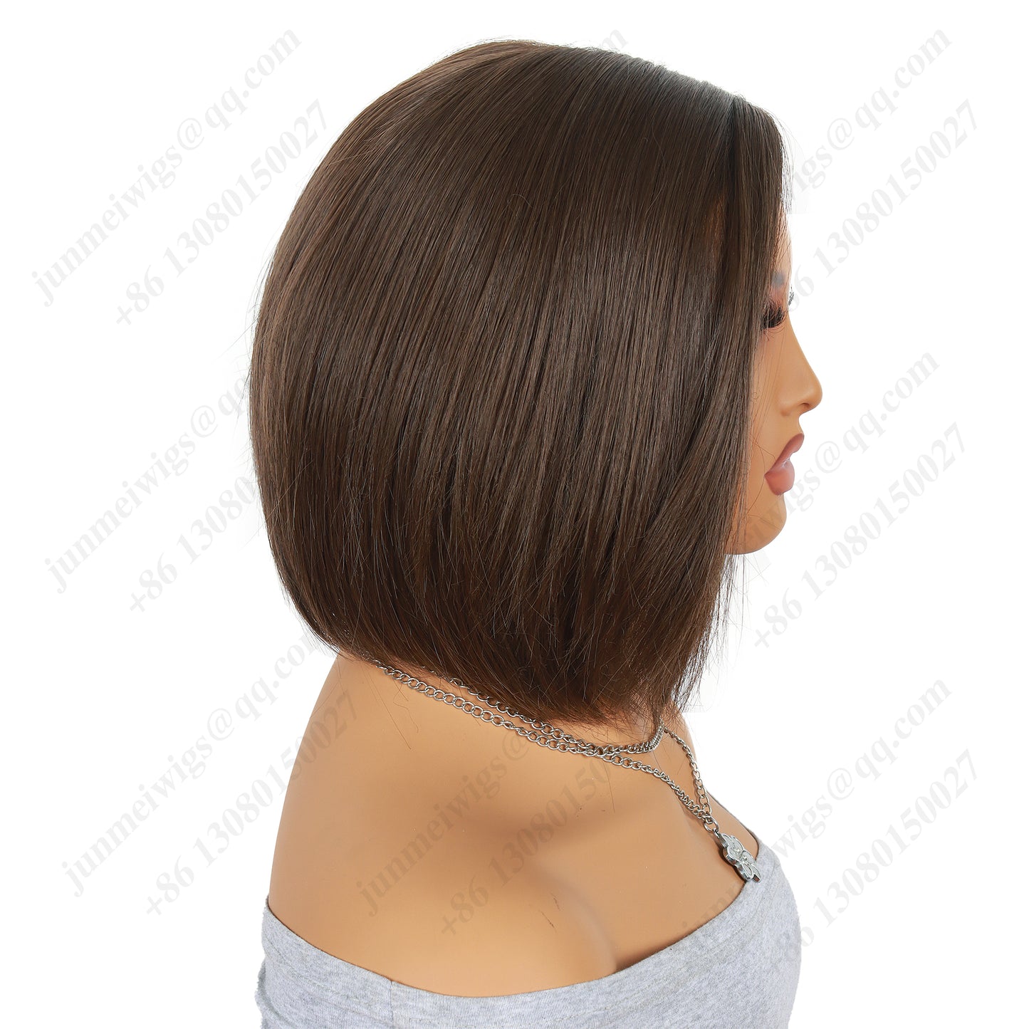 8 Inch T Part Lace Front Wig Medium Bob Straight Dark Brown - Daily Wear | Low-Maintenance & Chic