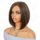 8 Inch T Part Lace Front Wig Medium Bob Straight Dark Brown - Daily Wear | Low-Maintenance & Chic
