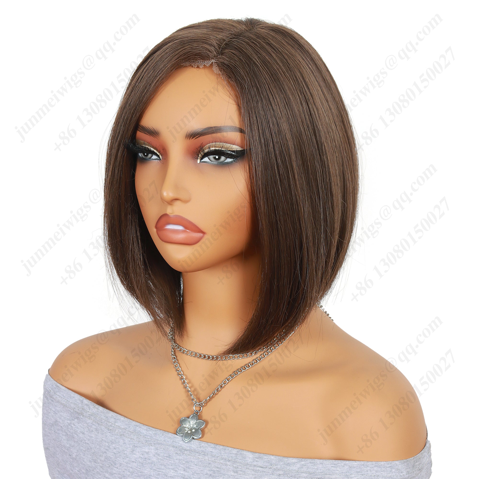 8 Inch T Part Lace Front Wig Medium Bob Straight Dark Brown - Daily Wear | Low-Maintenance & Chic