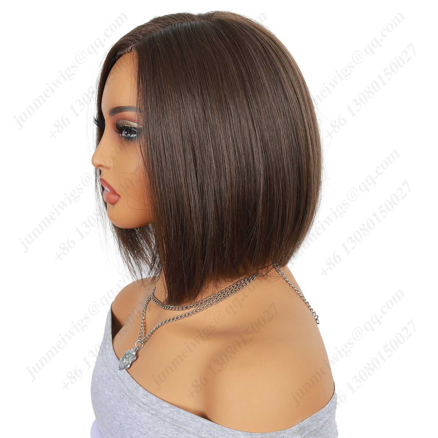 8 Inch T Part Lace Front Wig Medium Bob Straight Dark Brown - Daily Wear | Low-Maintenance & Chic