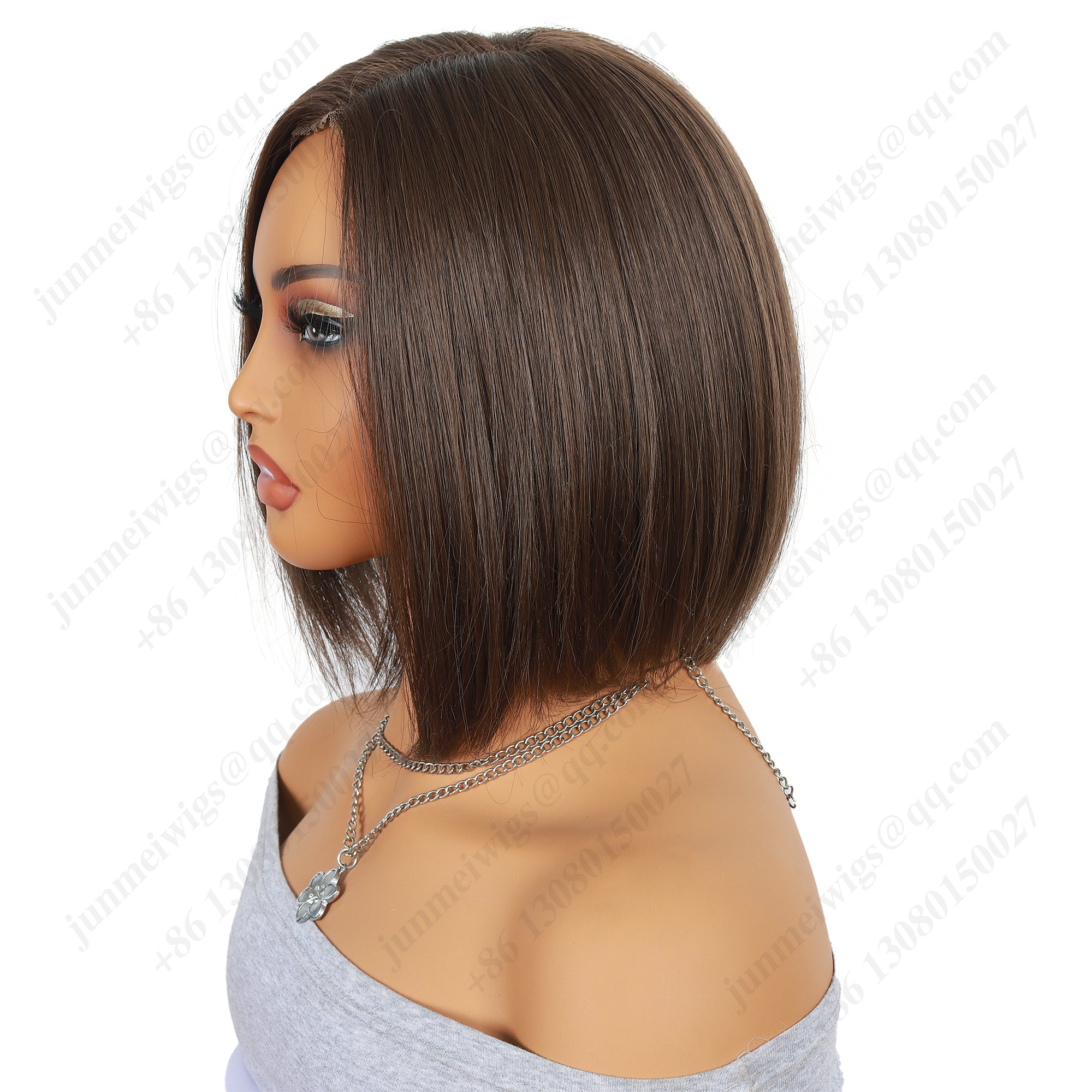 8 Inch T Part Lace Front Wig Medium Bob Straight Dark Brown - Daily Wear | Low-Maintenance & Chic