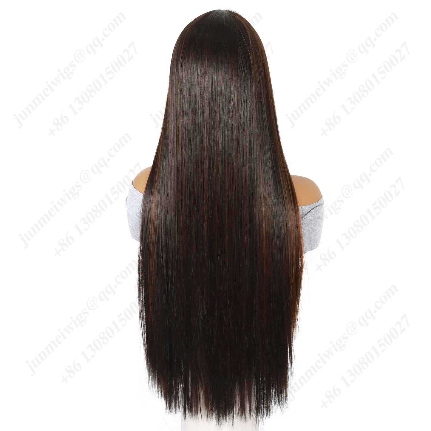 28 Inch T Part Lace Front Wig Straight Black & Brown with Orange Highlights - Statement Ready