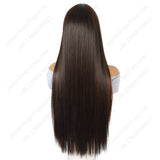 28 Inch T Part Lace Front Wig Straight Black & Brown with Orange Highlights - Statement Ready