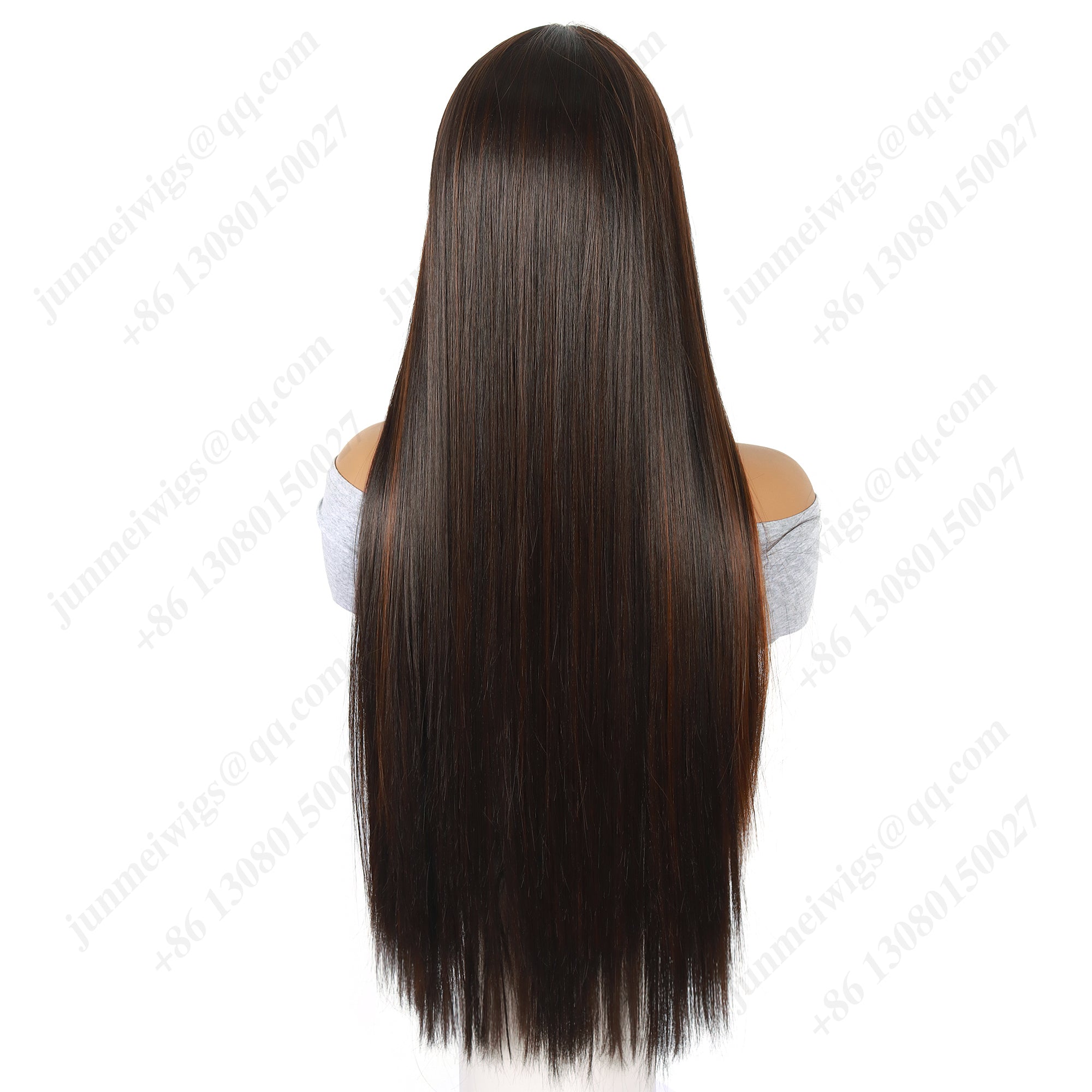 28 Inch T Part Lace Front Wig Straight Black & Brown with Orange Highlights - Statement Ready