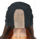 28 Inch T Part Lace Front Wig Straight Black & Brown with Orange Highlights - Statement Ready