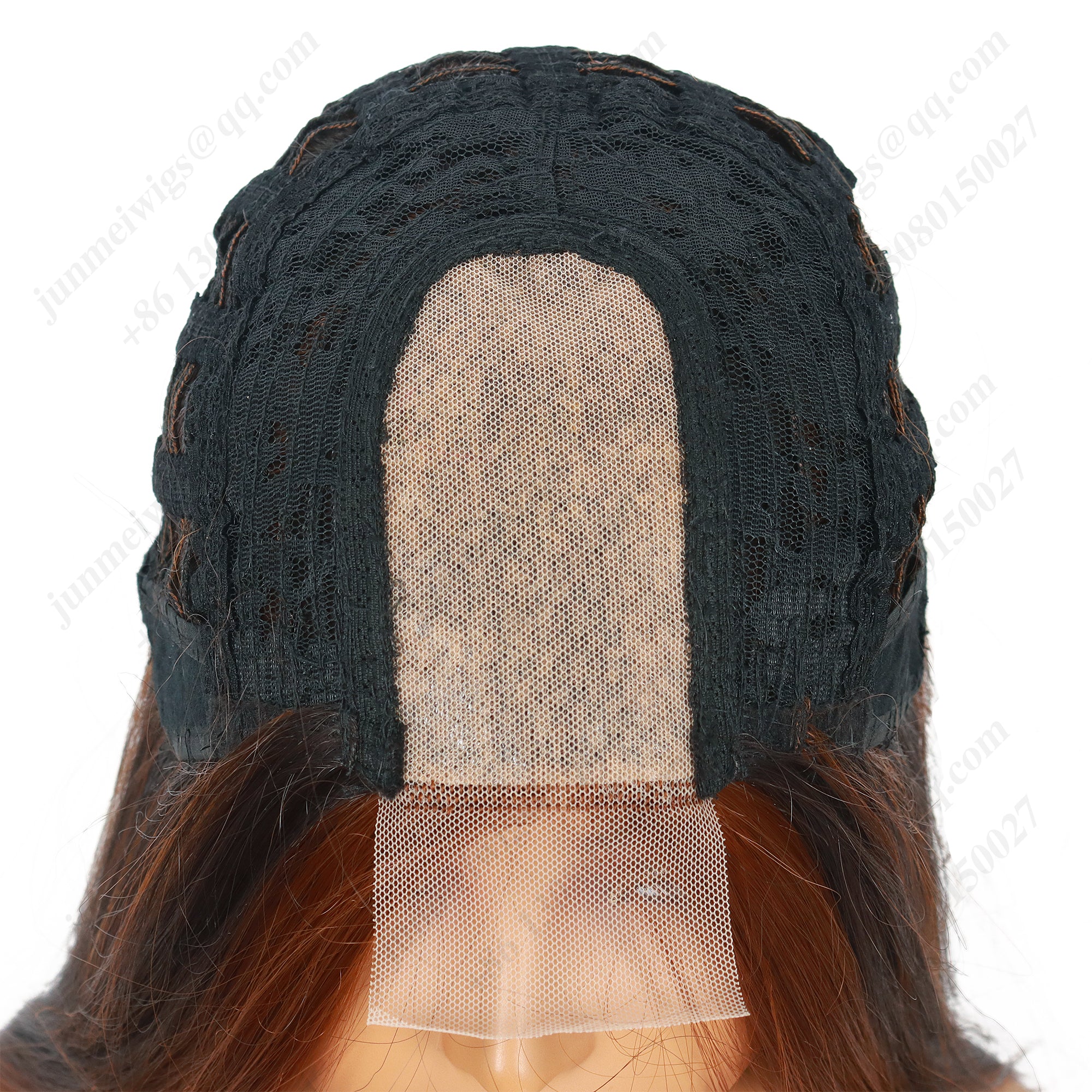 28 Inch T Part Lace Front Wig Straight Black & Brown with Orange Highlights - Statement Ready