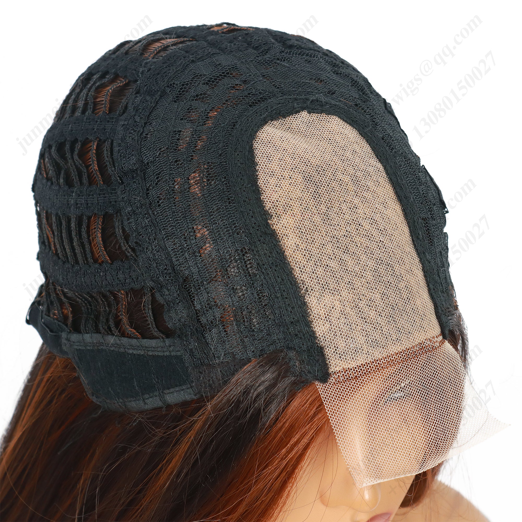 28 Inch T Part Lace Front Wig Straight Black & Brown with Orange Highlights - Statement Ready