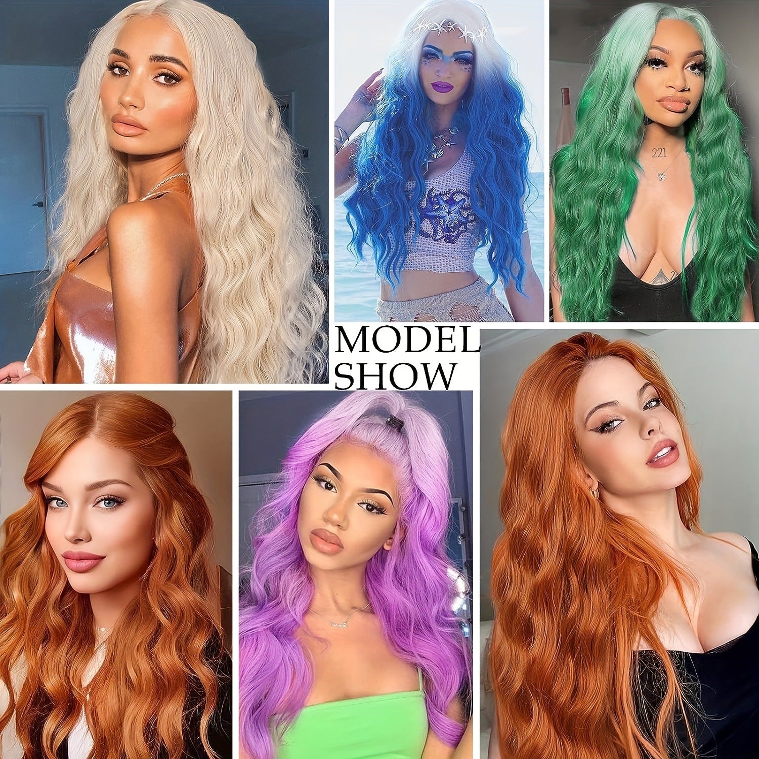 modemuse | Ginger Auburn Long Wavy Synthetic Lace Wig Natural Middle Part Realistic Scalp Event Mode & Daily & Cosplay Wear